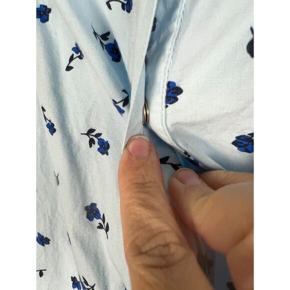 National Large Blue Floral Snap Front House Dress Coat Robe Lightweight Cotton - Picture 5 of 7